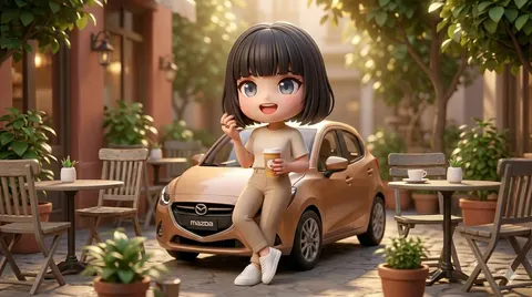 马自达掀背车旁的3D风格女性