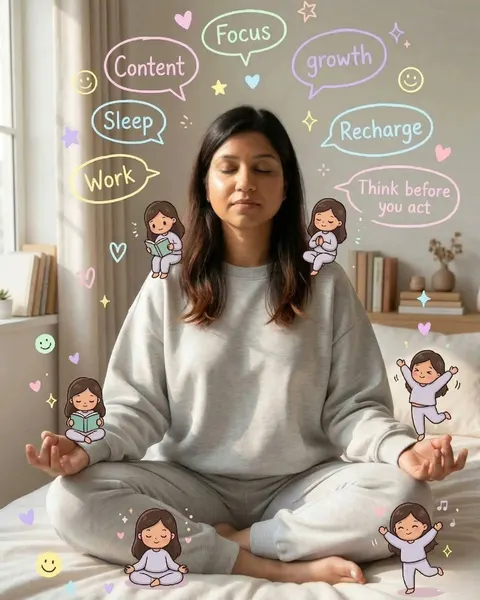 温馨冥想场景与 Q 版涂鸦