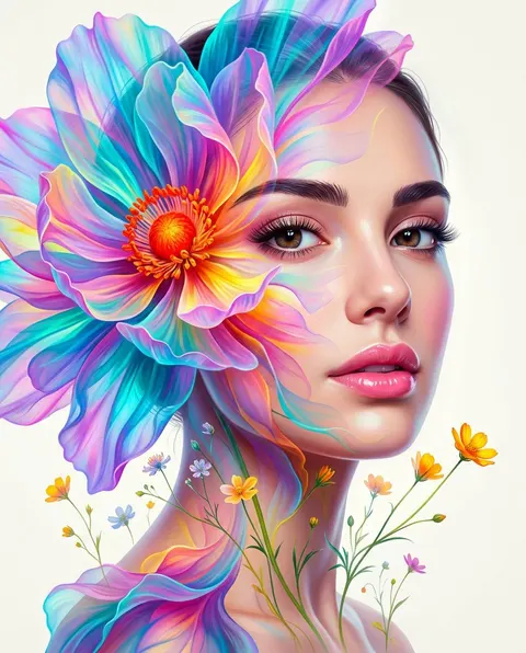 梦幻花卉双重曝光肖像
