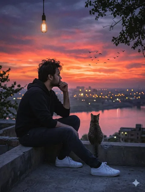 Melancholic Rooftop City Sunset