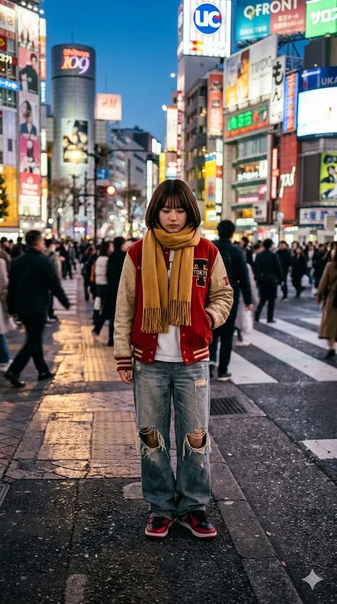 写实街拍照：涩谷复古时尚少女