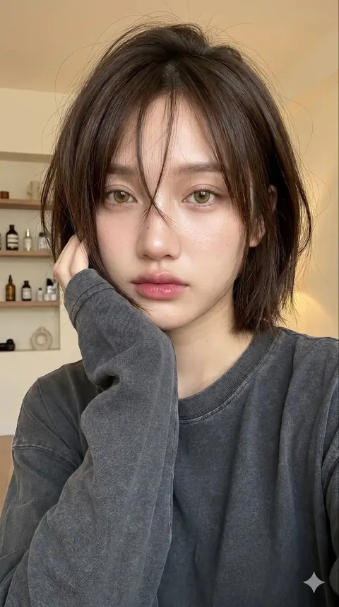 舒适居家短发女性肖像