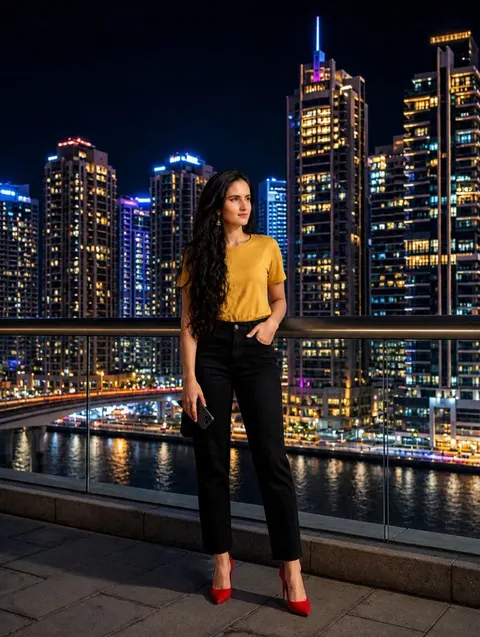 都市阳台夜景人像，索尼 A7R IV 风格