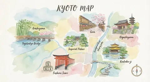 水彩城市旅行地图插画