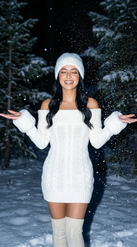雪夜森林闪光灯超写实人像