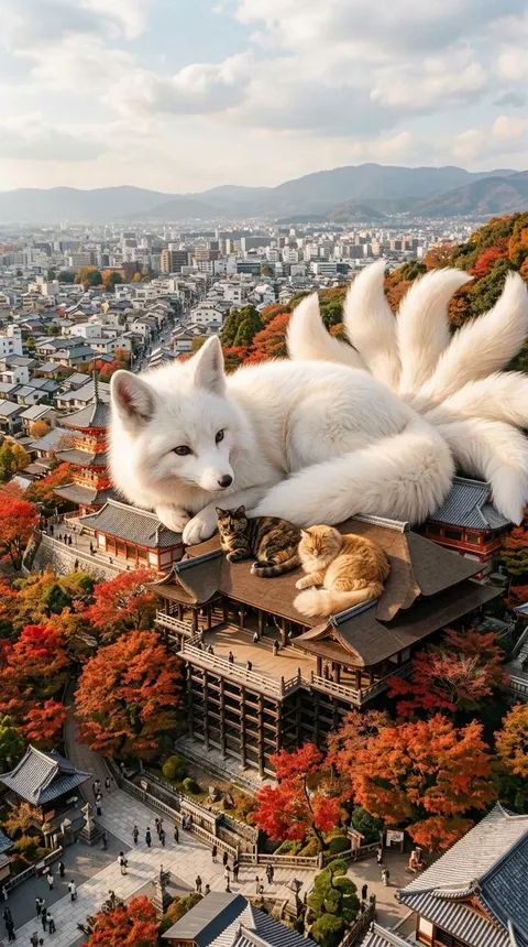 巨猫占据东京塔奇幻场景