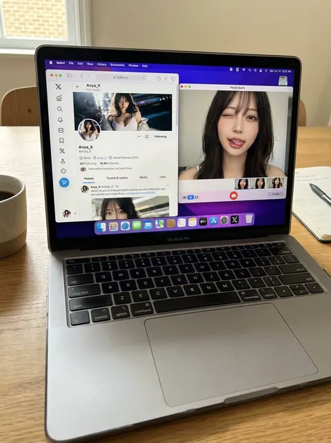 写实 MacBook 桌面自拍场景