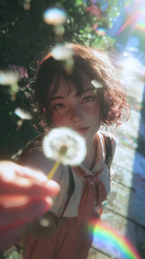 手持蒲公英的日系少女半写实肖像