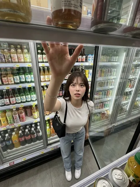 超市货架对镜自拍