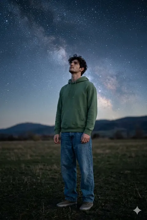 星空下少年宁静夜景大片