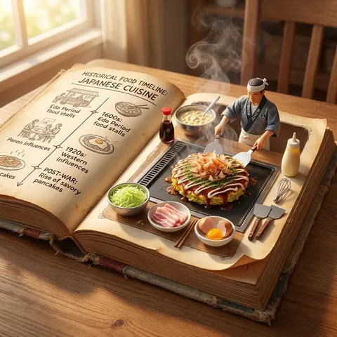 复古食谱风章鱼烧平铺俯拍