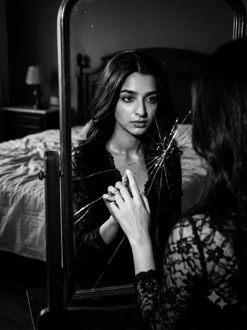 Film Noir Cracked Mirror Portrait