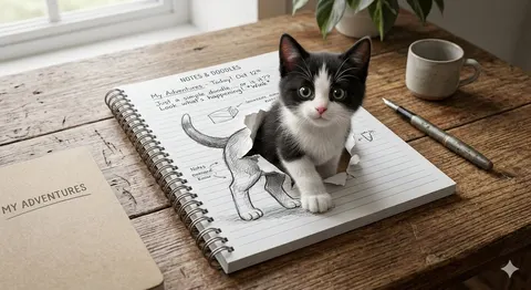 3D 错觉黑猫翻出螺旋笔记本