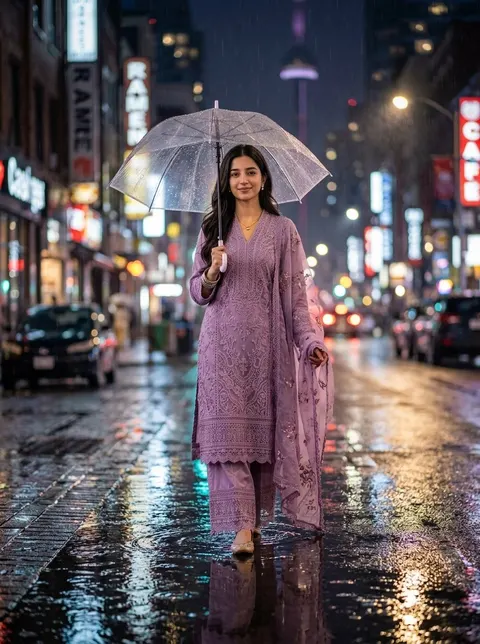 Realistic Rain Portrait of a Woman