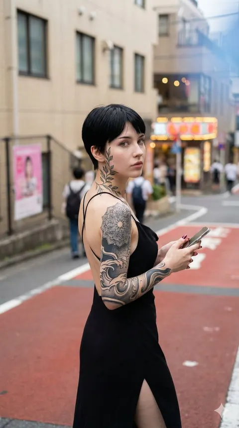 日本街头纹身女性写实肖像