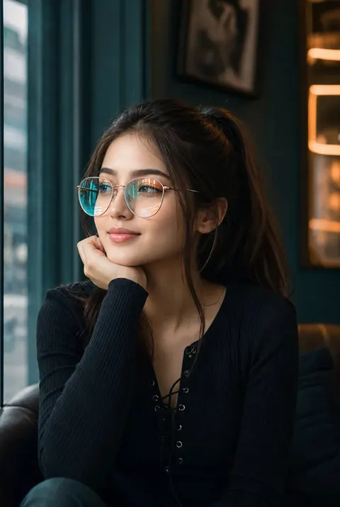 Neon Reflections Café Portrait