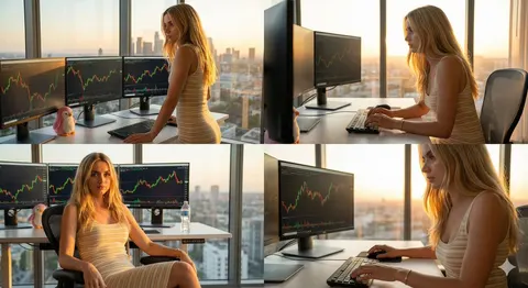 Four-Panel Collage of Trader in High-Rise Office