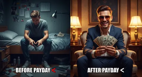 Split Scene 'Before and After Payday' Prompt for Nano Banana Pro