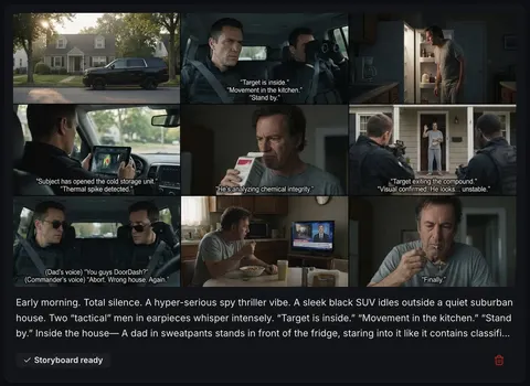 Spy Thriller Comedy Storyboard Prompt