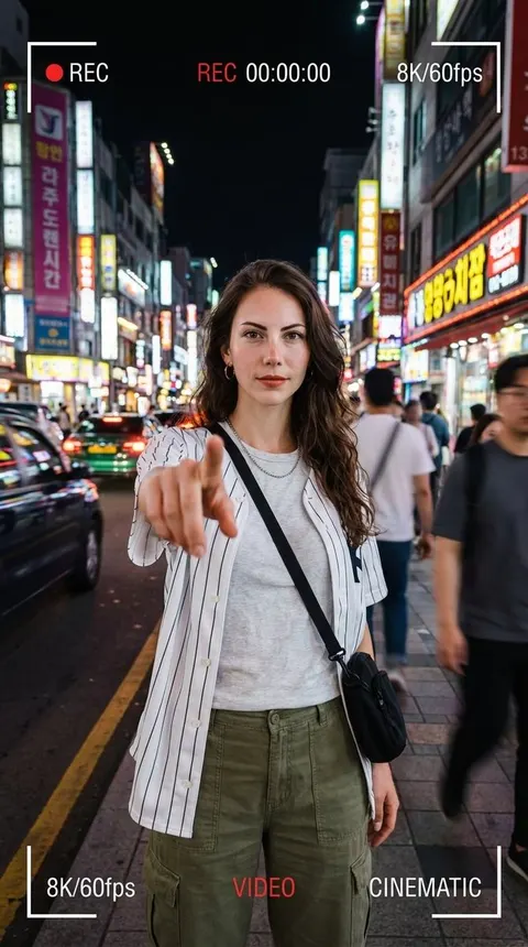 Hyper-Realistic Urban Night Portrait with UI Overlay