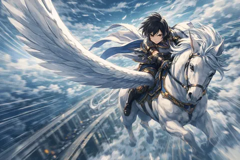 Character Riding Pegasus Fantasy Illustration Prompt