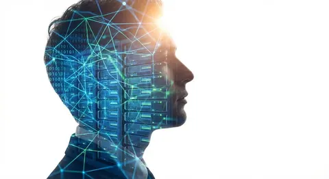 Double Exposure Portrait of an AI Engineer